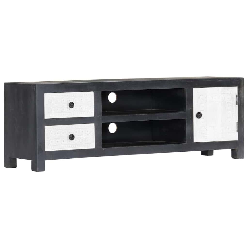Mobile TV Intagliato a Mano Grigio Bianco 120x30x40 cm in Mango