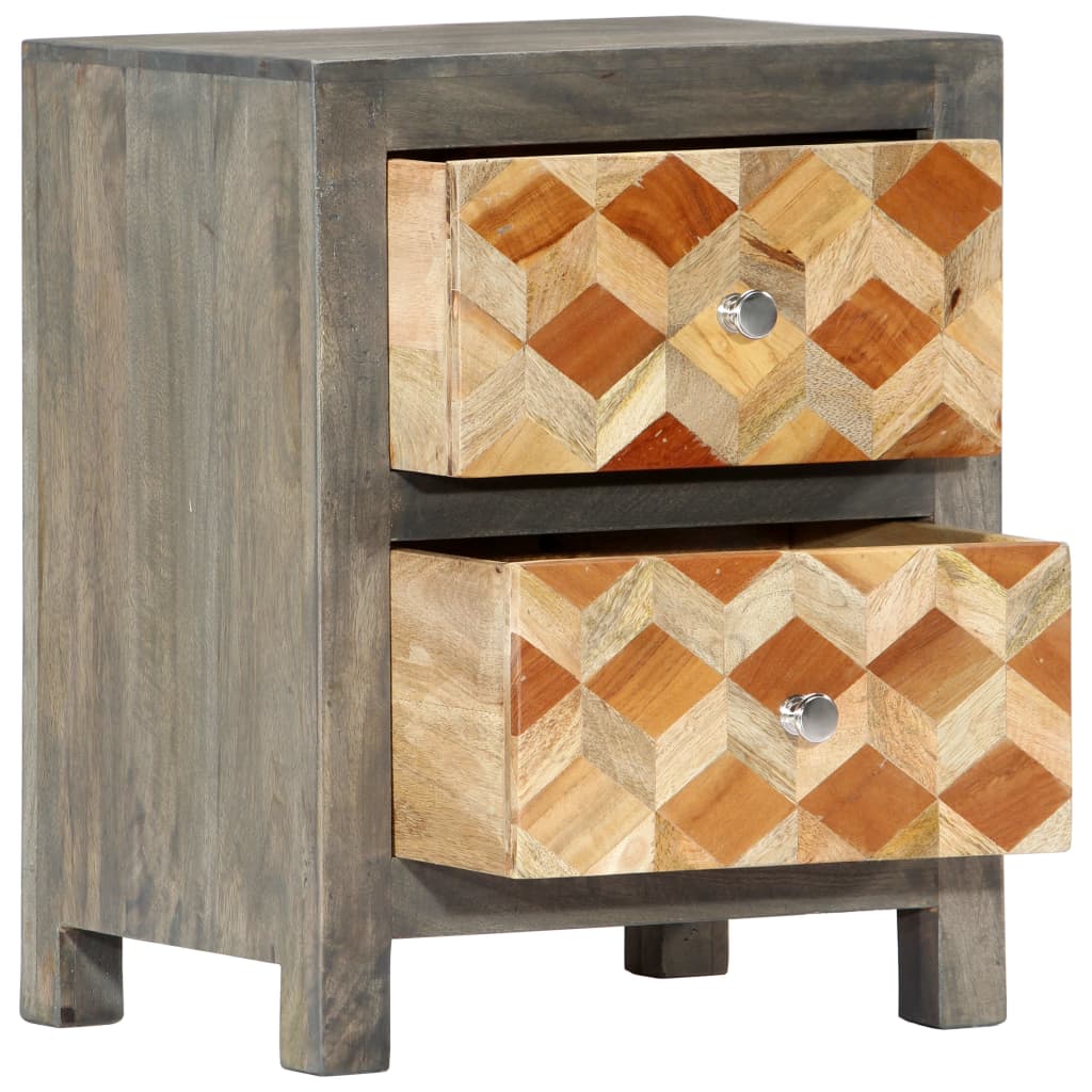 Comodino Grigio 40x30x50 cm in Legno Massello di Mango | homemem39