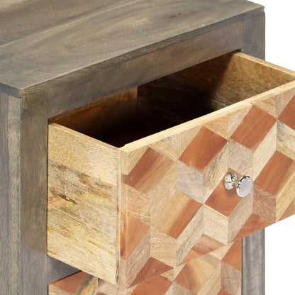 Comodino Grigio 40x30x50 cm in Legno Massello di Mango | homemem39