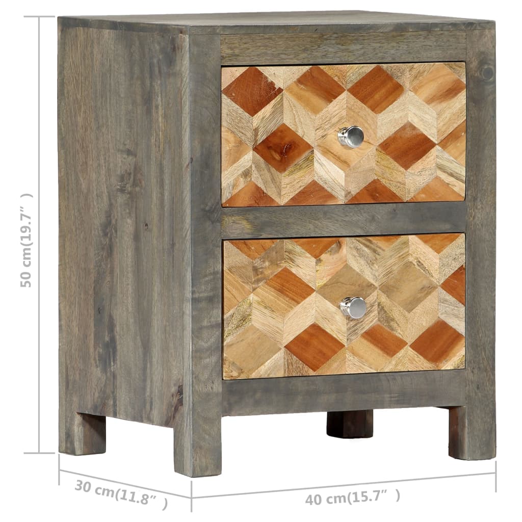 Comodino Grigio 40x30x50 cm in Legno Massello di Mango | homemem39