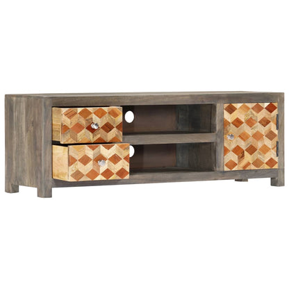 Mobile Porta TV Grigio 120x30x40 cm in Legno Massello di Mango | homemem39