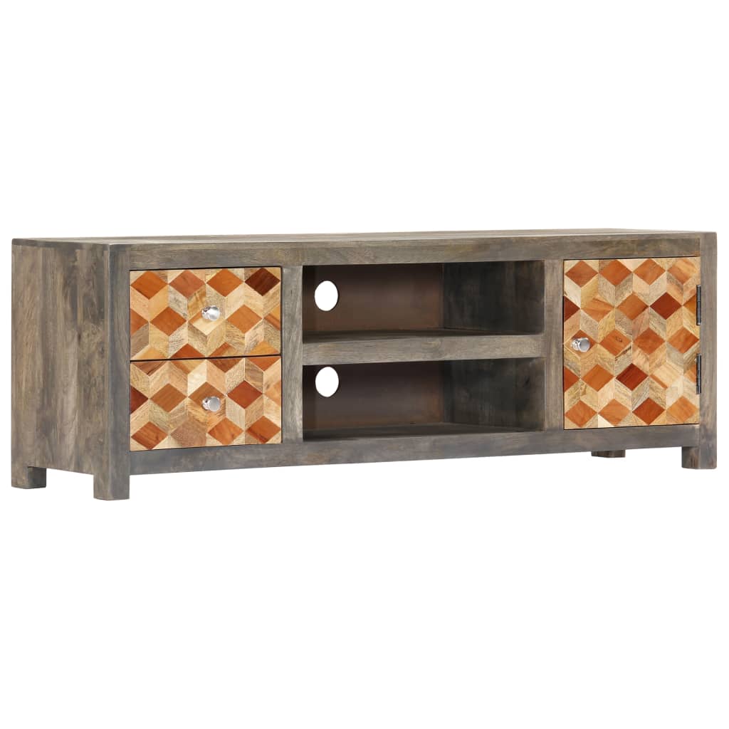 Mobile Porta TV Grigio 120x30x40 cm in Legno Massello di Mango | homemem39