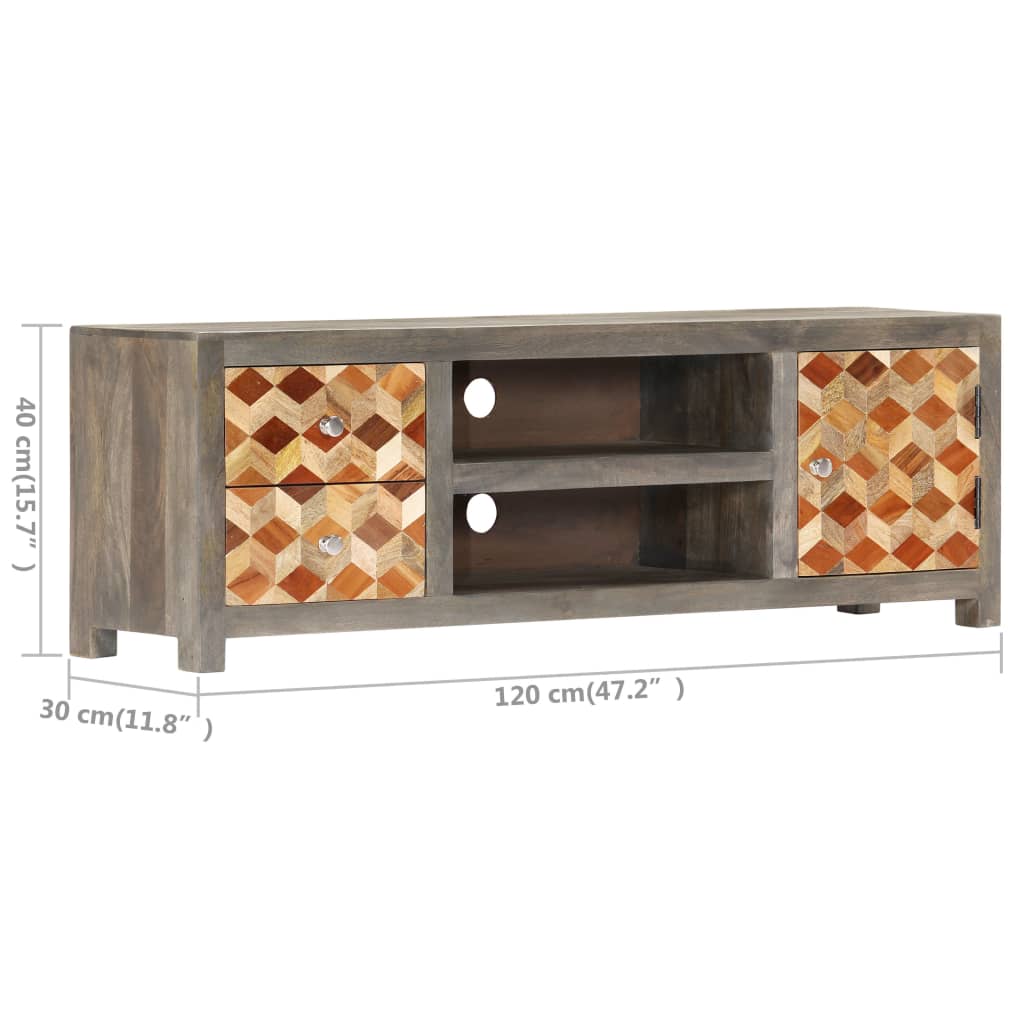Mobile Porta TV Grigio 120x30x40 cm in Legno Massello di Mango | homemem39
