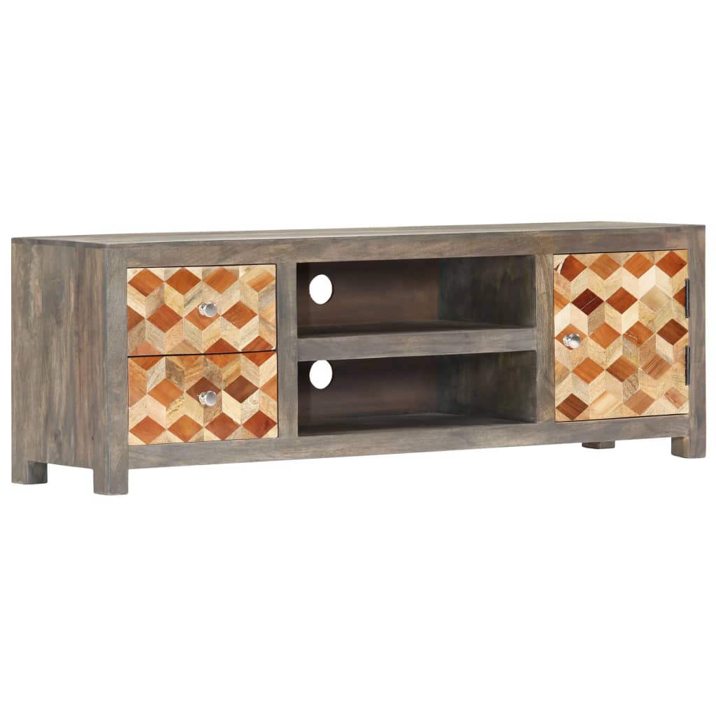 Mobile Porta TV Grigio 120x30x40 cm in Legno Massello di Mango | homemem39