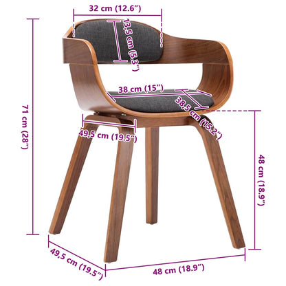 Sedia da Pranzo Grigio Scuro in Tessuto e Legno Curvato