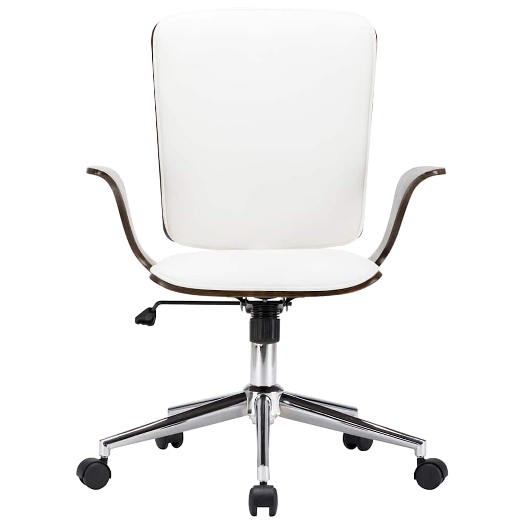 Sedia da Ufficio Girevole Bianca in Similpelle e Legno Curvato