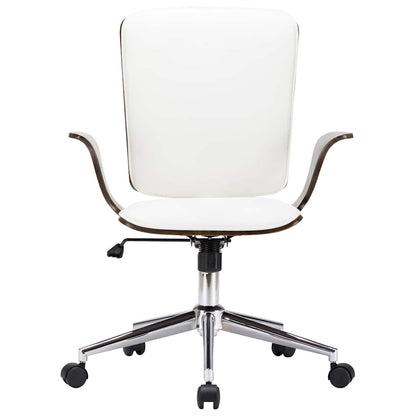 Sedia da Ufficio Girevole Bianca in Similpelle e Legno Curvato