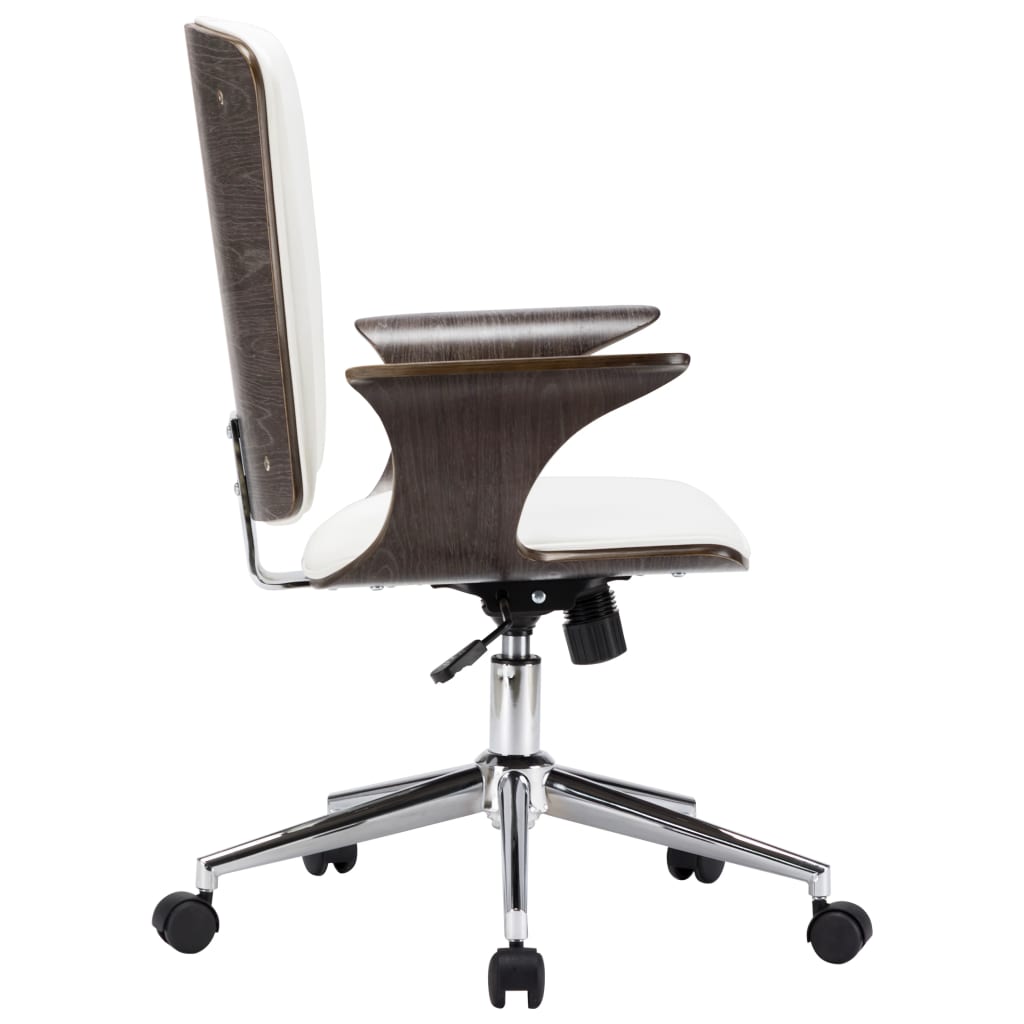 Sedia da Ufficio Girevole Bianca in Similpelle e Legno Curvato | homemem39