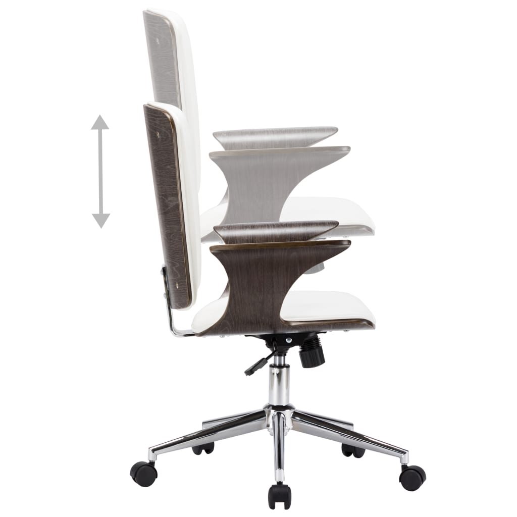 Sedia da Ufficio Girevole Bianca in Similpelle e Legno Curvato | homemem39