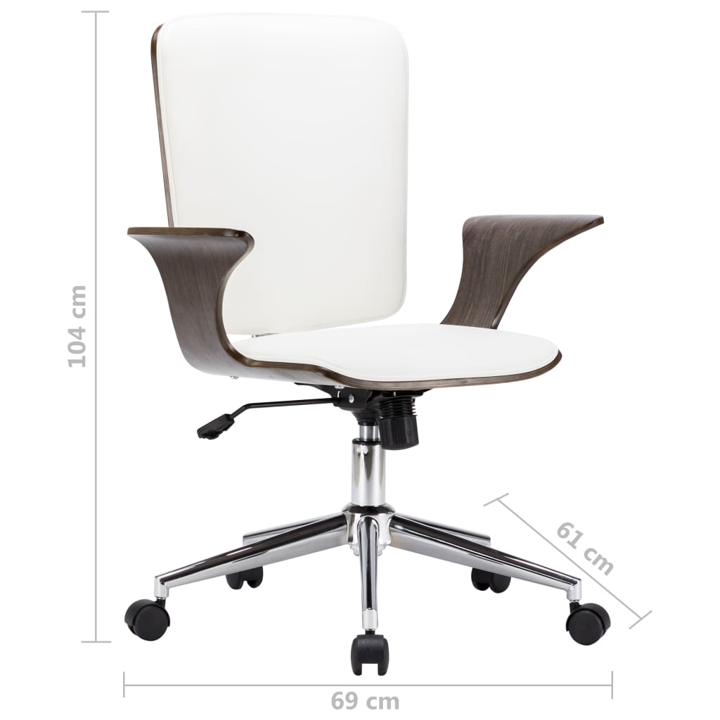 Sedia da Ufficio Girevole Bianca in Similpelle e Legno Curvato | homemem39