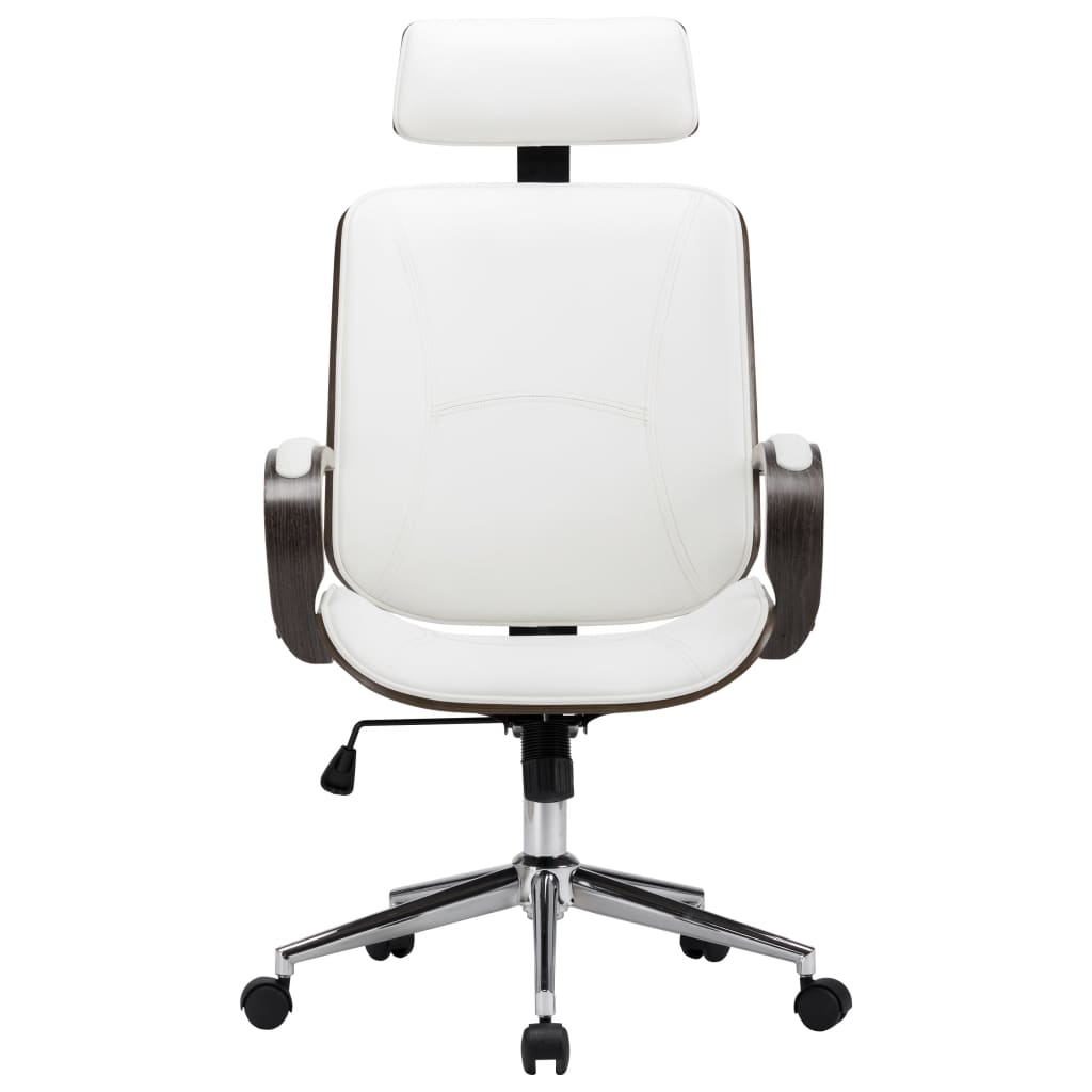 Sedia Girevole con Poggiatesta Bianca Similpelle Legno Curvato | homemem39