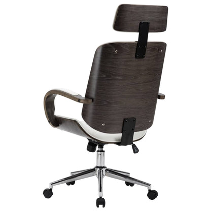 Sedia Girevole con Poggiatesta Bianca Similpelle Legno Curvato | homemem39