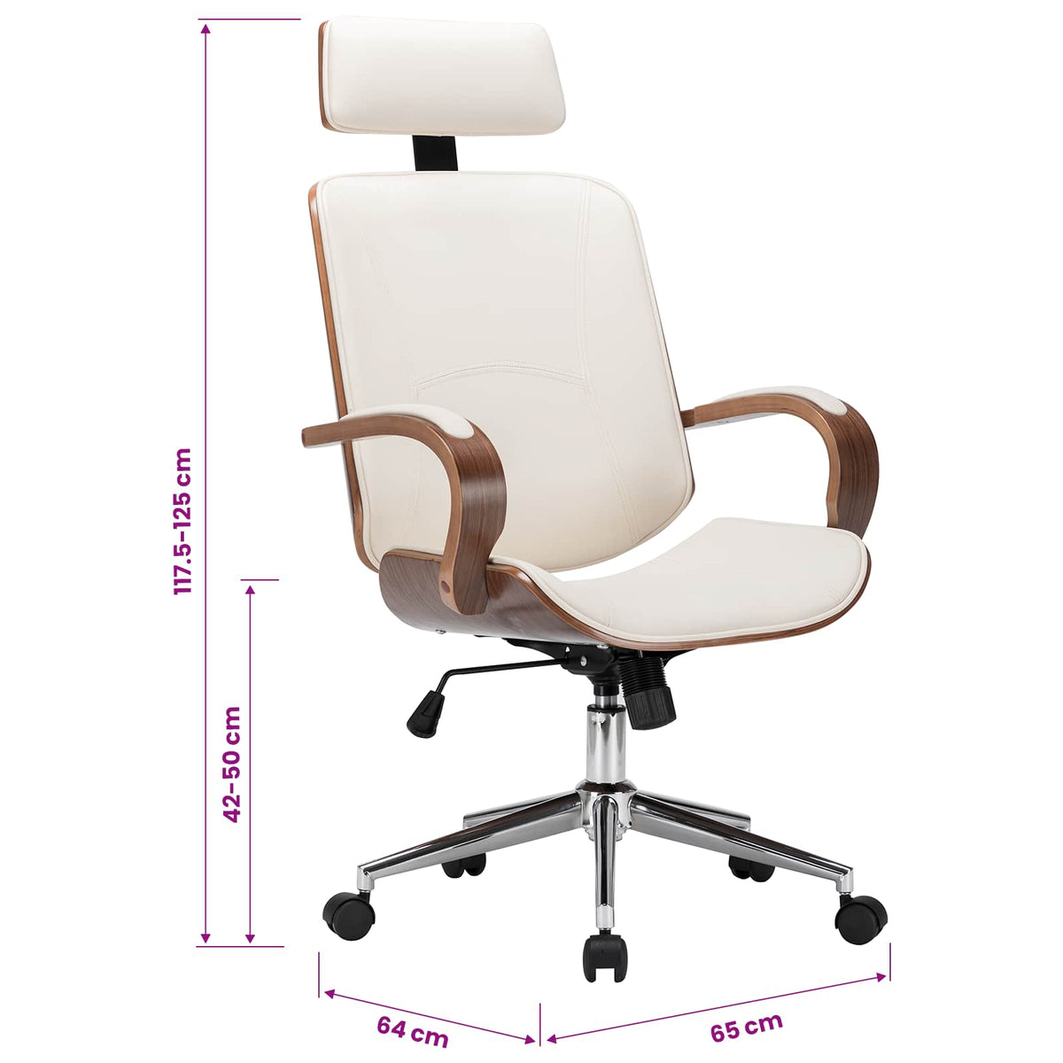 Sedia Girevole con Poggiatesta Crema Similpelle e Legno Curvato