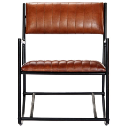 Sedia a Dondolo Marrone in Vera Pelle