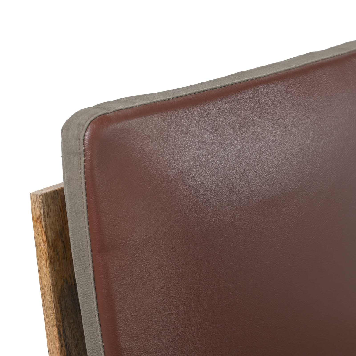 Sedia a Dondolo Marrone in Vera Pelle e Legno Massello di Mango