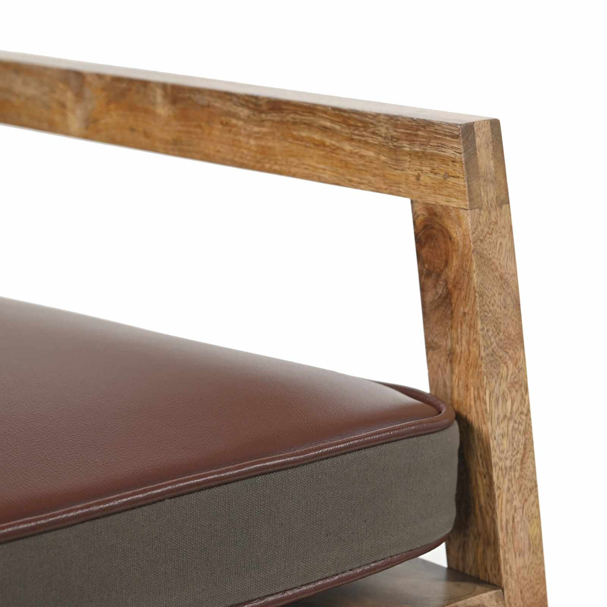 Sedia a Dondolo Marrone in Vera Pelle e Legno Massello di Mango