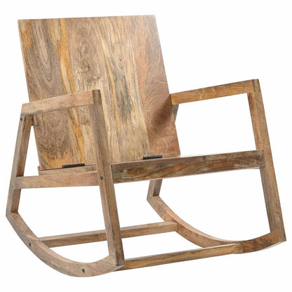 Sedia a Dondolo Marrone in Vera Pelle e Legno Massello di Mango