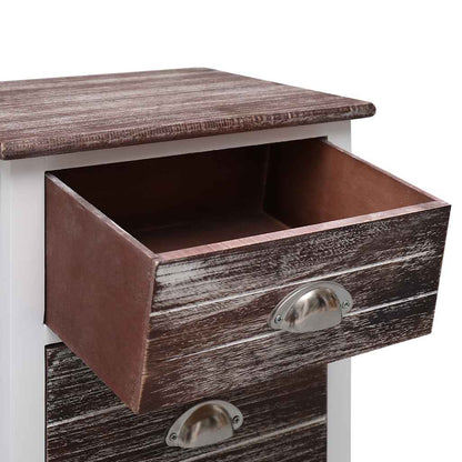 Comodino Marrone e Bianco 38x28x45 cm in Legno di Paulownia