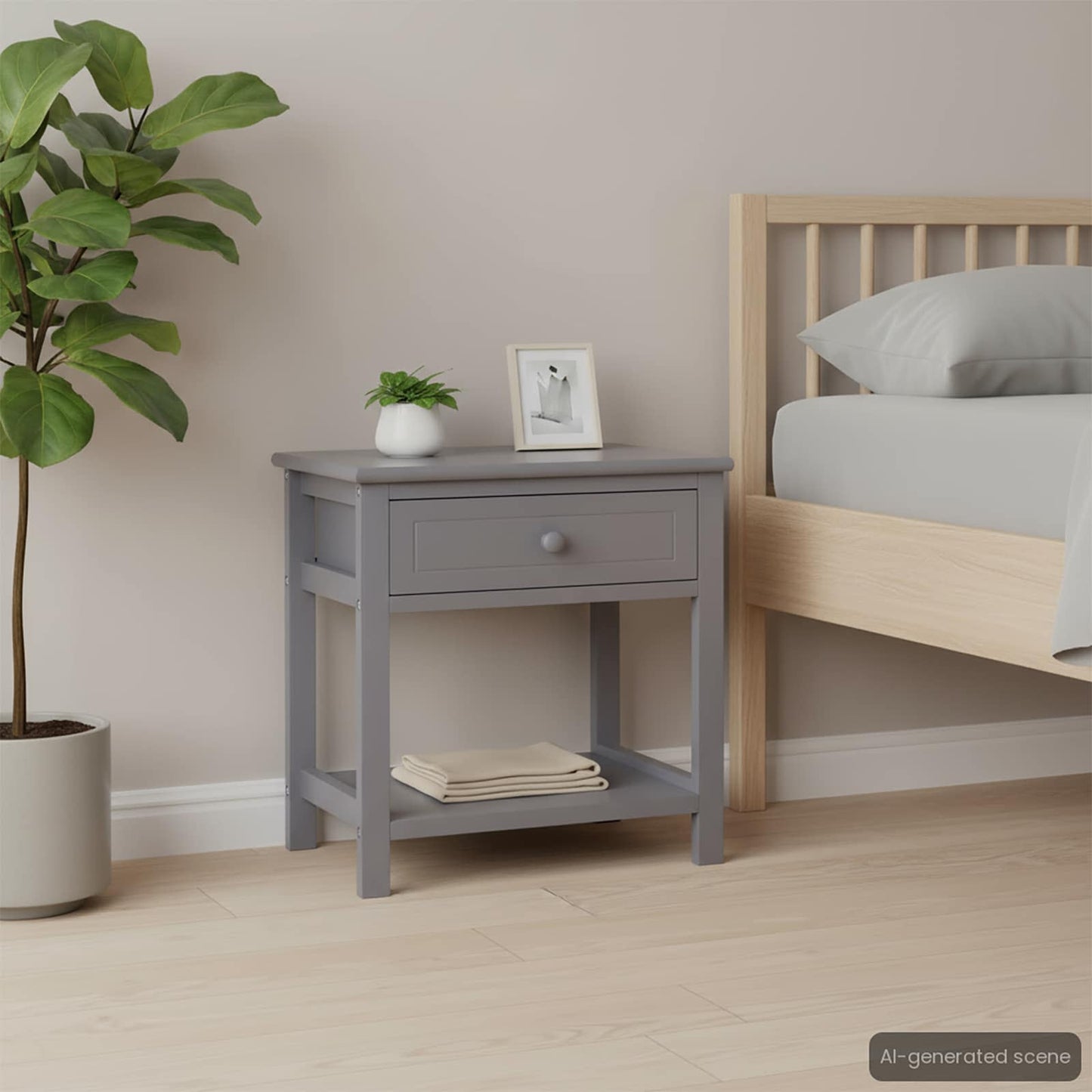 Comodino Grigio 40x29x42 cm in Legno di Paulonia