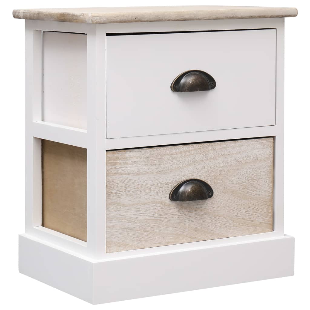 Comodini 2pz Bianco e Naturale 38x28x45cm in Legno di Paulonia - homemem39