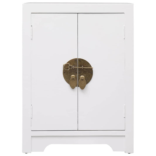 Comodino Bianco 38x28x52 cm in Legno di Paulownia