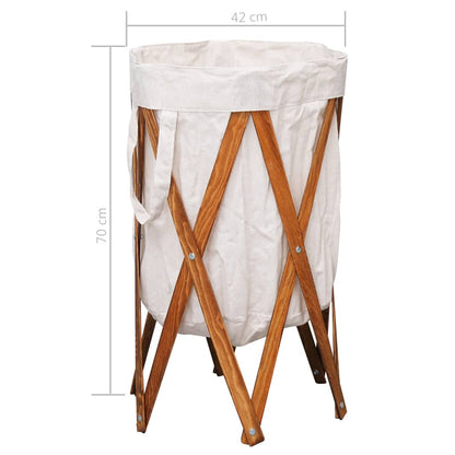 Cesto della Biancheria Pieghevole Crema Legno e Tessuto | homemem39