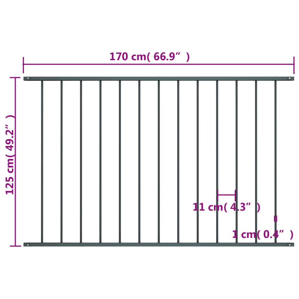 Pannello di Recinzione Acciaio Verniciato 1,7x1,25 m Antracite