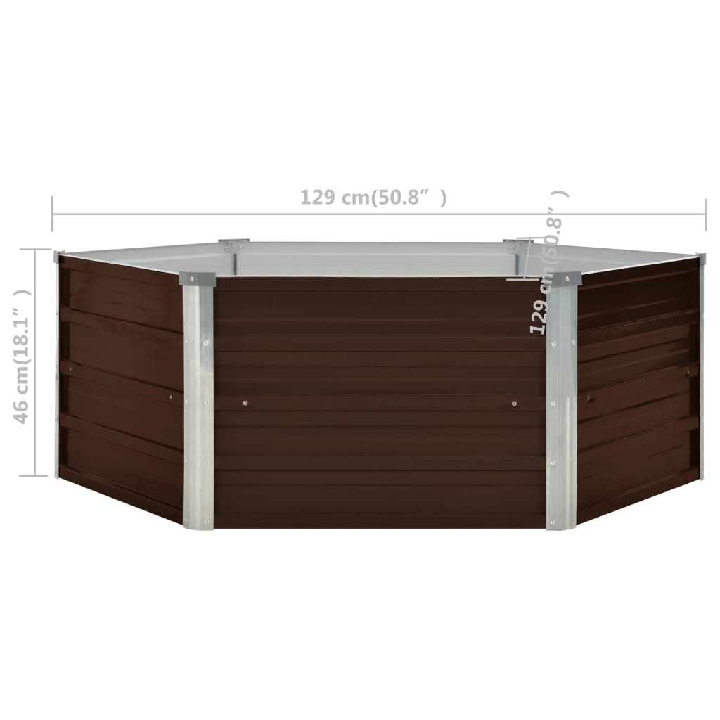 Brown Raised Grow Bed 129x129x46cm Galvanized Steel