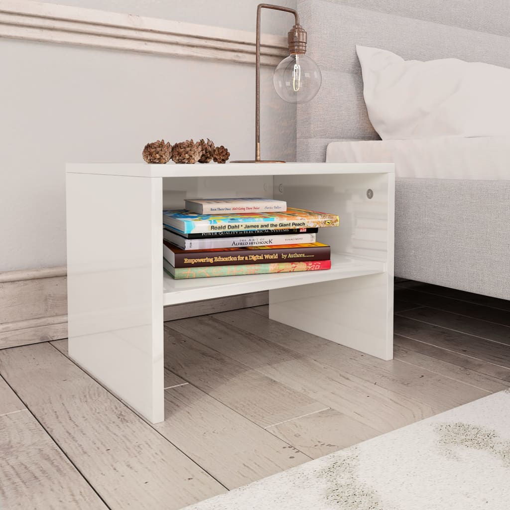 Comodini 2 pz Bianco Lucido 40x30x30 cm in Legno Multistrato - homemem39