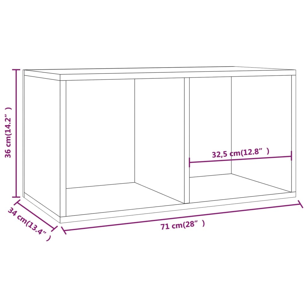 Contenitore per Vinili Bianco 71x34x36 cm in Legno Multistrato
