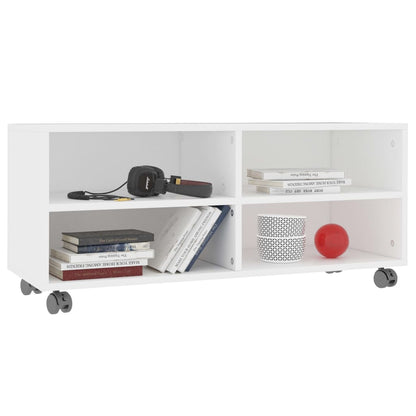 Mobile TV con Ruote Bianco 90x35x35 cm in Legno Multistrato