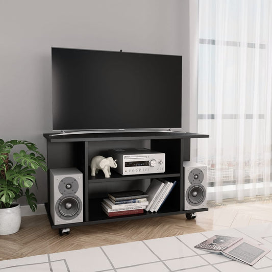 Black TV Cabinet with Wheels 80x40x45 cm in Multilayer Wood