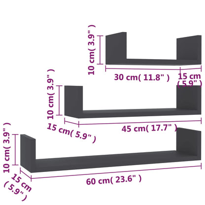 Mensole a Muro 3 pz Grigio in Legno Multistrato | homemem39