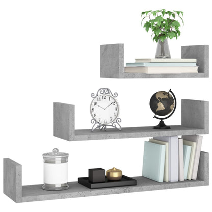 Mensole a Muro 3 pz Grigio Cemento in Legno Multistrato | homemem39