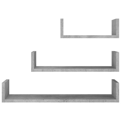 Mensole a Muro 3 pz Grigio Cemento in Legno Multistrato
