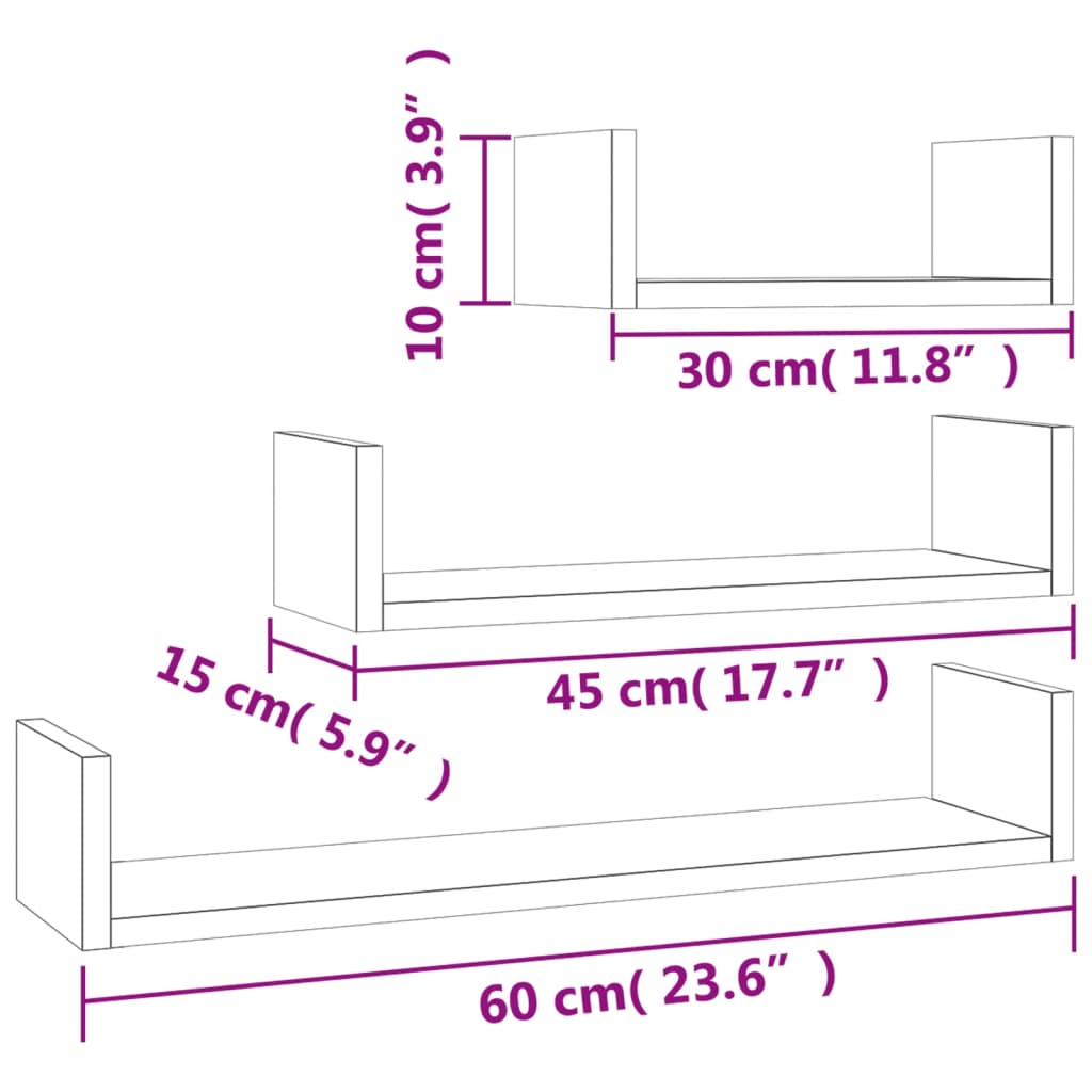 Mensole a Muro 3 pz Grigio Cemento in Legno Multistrato | homemem39