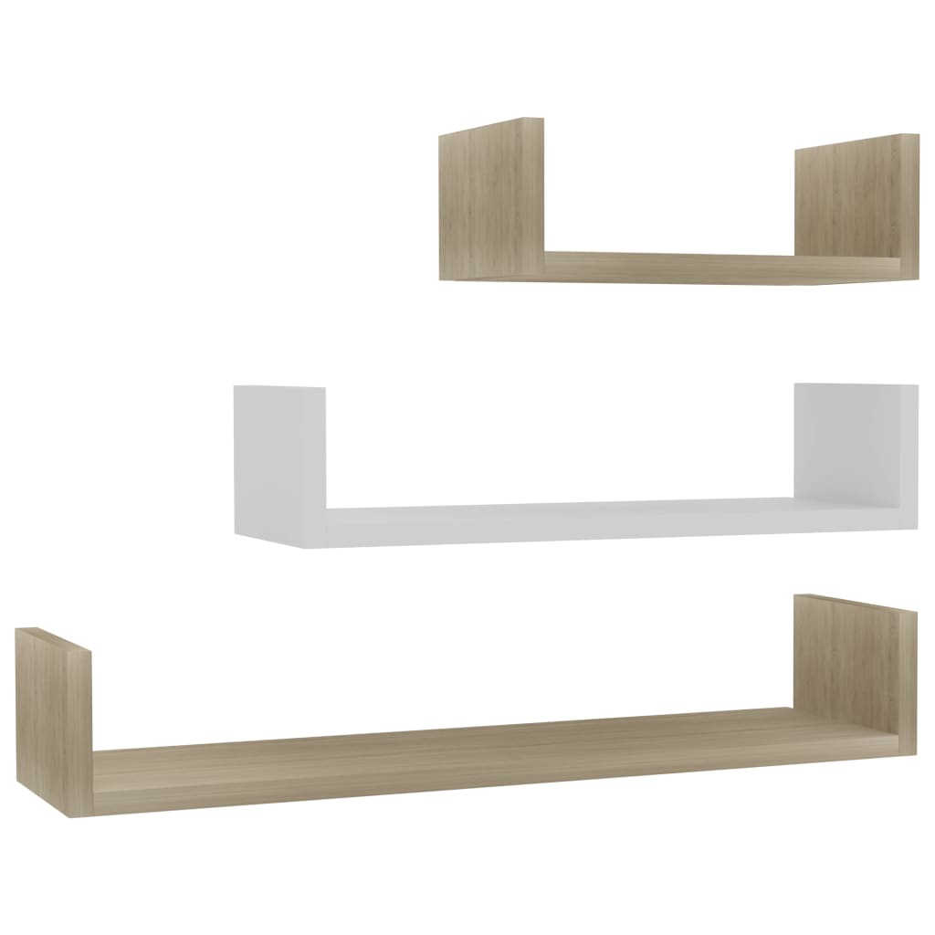 Mensole a Muro 3 pz Bianco e Rovere Sonoma in Legno Multistrato | homemem39