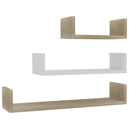 Mensole a Muro 3 pz Bianco e Rovere Sonoma in Legno Multistrato | homemem39