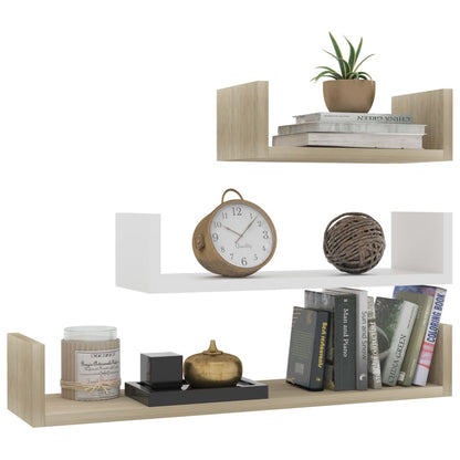 Mensole a Muro 3 pz Bianco e Rovere Sonoma in Legno Multistrato | homemem39