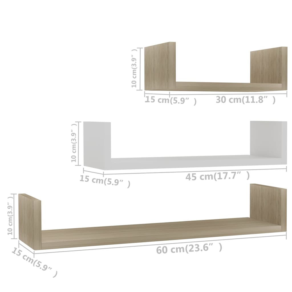 Mensole a Muro 3 pz Bianco e Rovere Sonoma in Legno Multistrato | homemem39