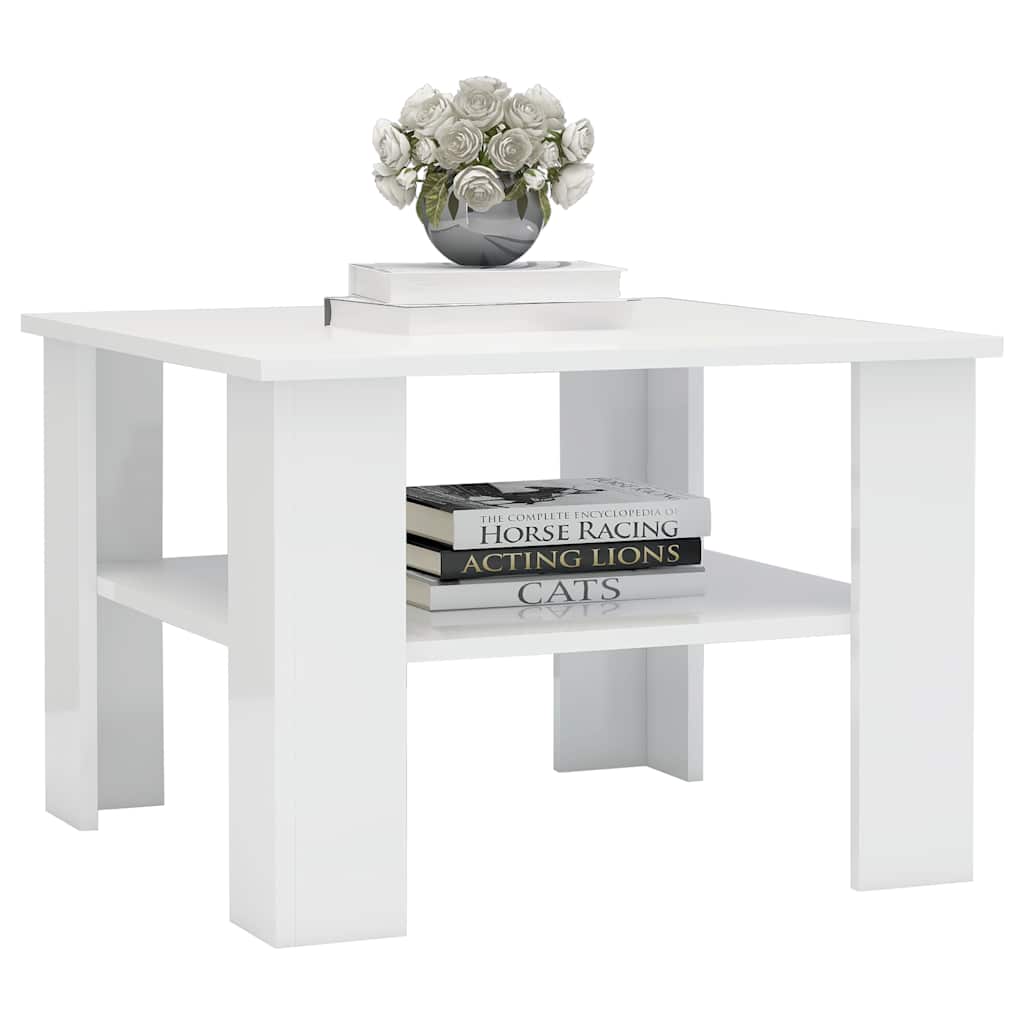 Tavolino da Salotto Bianco Lucido 60x60x42 cm Legno Multistrato | homemem39