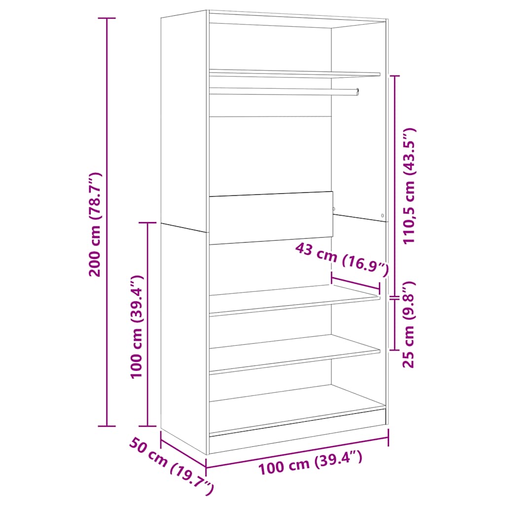 Armadio Nero 100x50x200 cm in Legno Multistrato