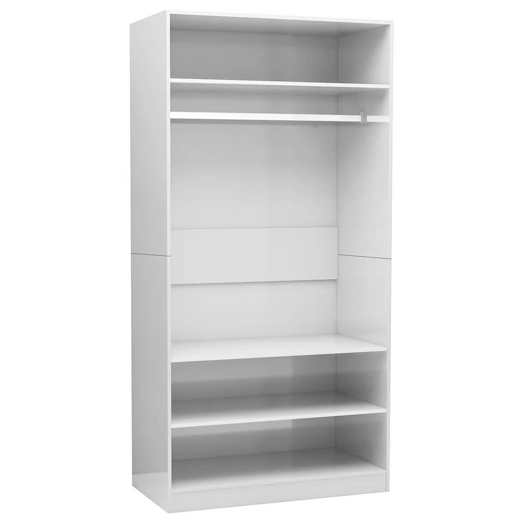 Glossy White Wardrobe 100x50x200 cm in Multilayer Wood