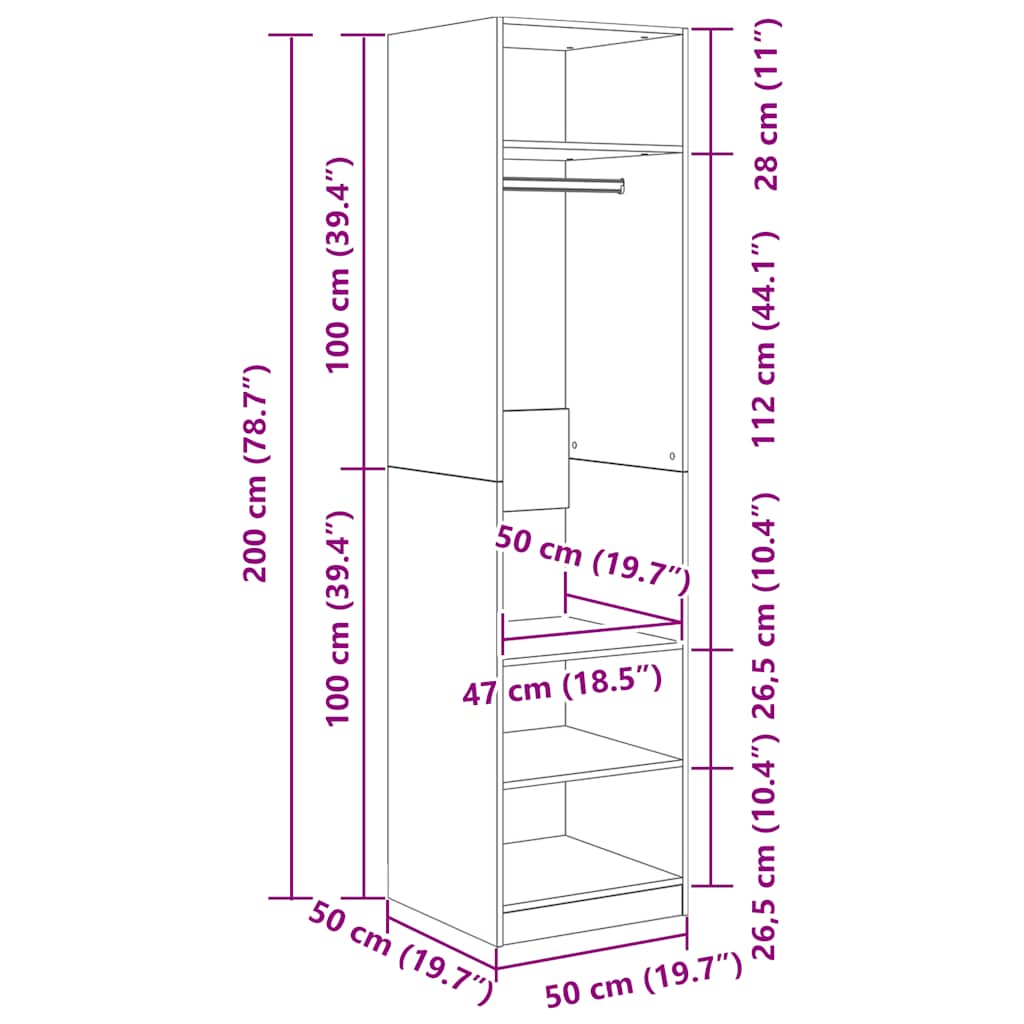 Armadio Grigio Cemento 50x50x200 cm in Legno Multistrato - homemem39