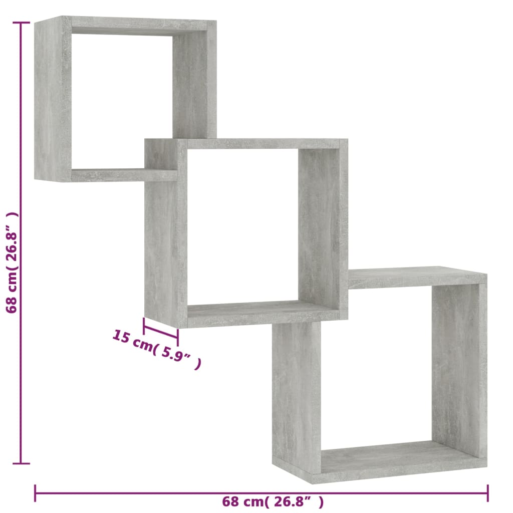 Mensole a Muro Cubiche Grigio Cemento 68x15x68cm Multistrato | homemem39