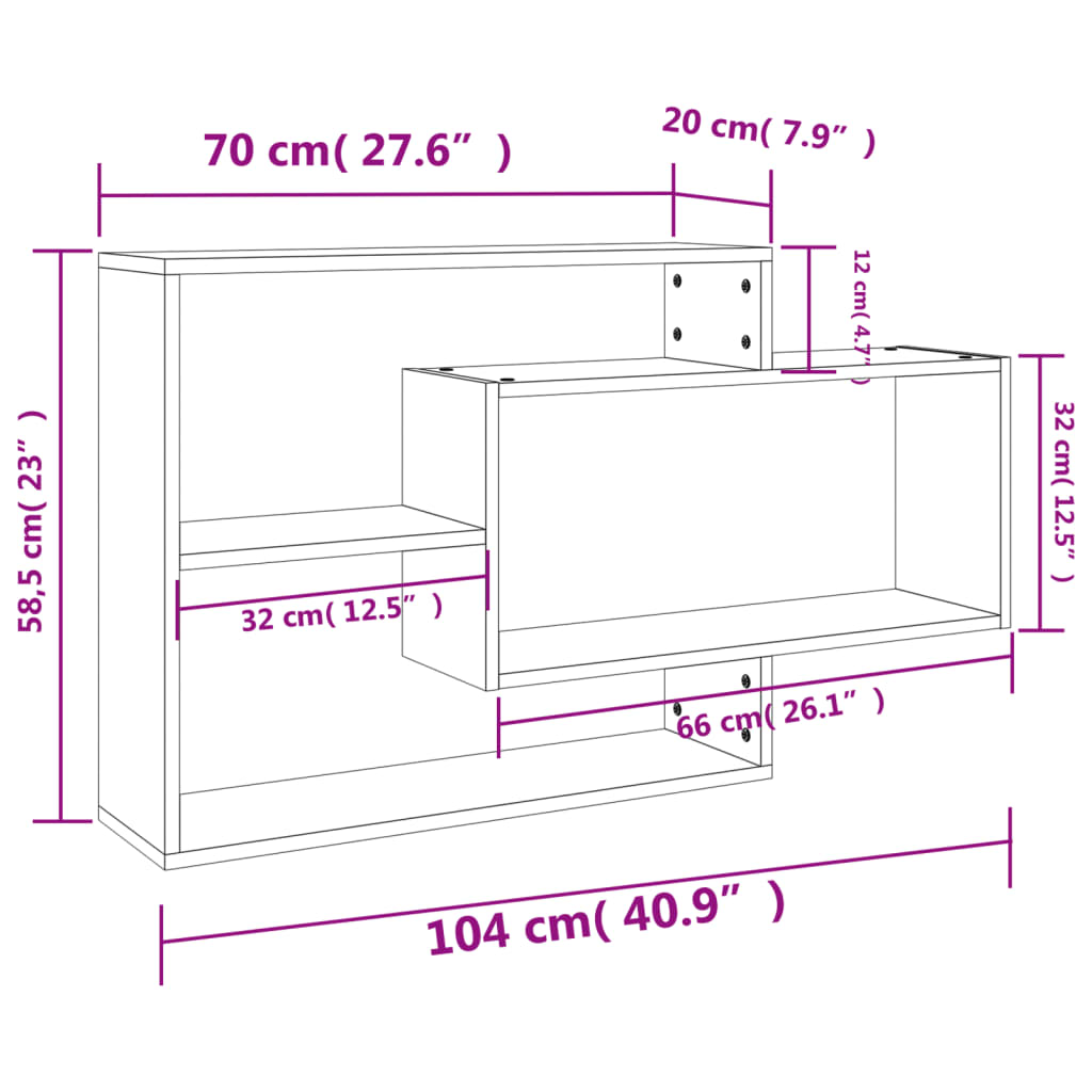 Mensole a Muro Grigio Cemento 104x20x58,5 cm Legno Multistrato