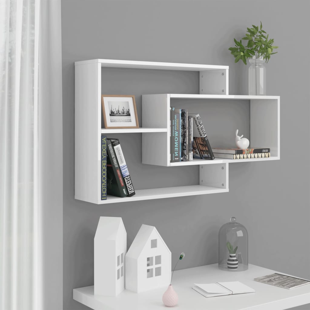 Mensole a Muro Bianco Lucido 104x20x58,5cm in Legno Multistrato | homemem39