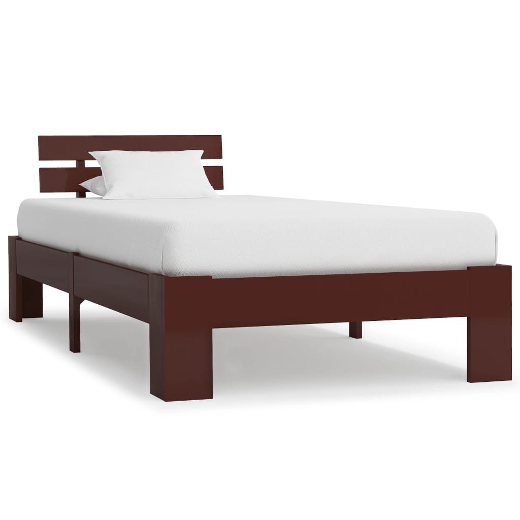 Dark Brown Bed Frame in Solid Pine Wood 100x200 cm