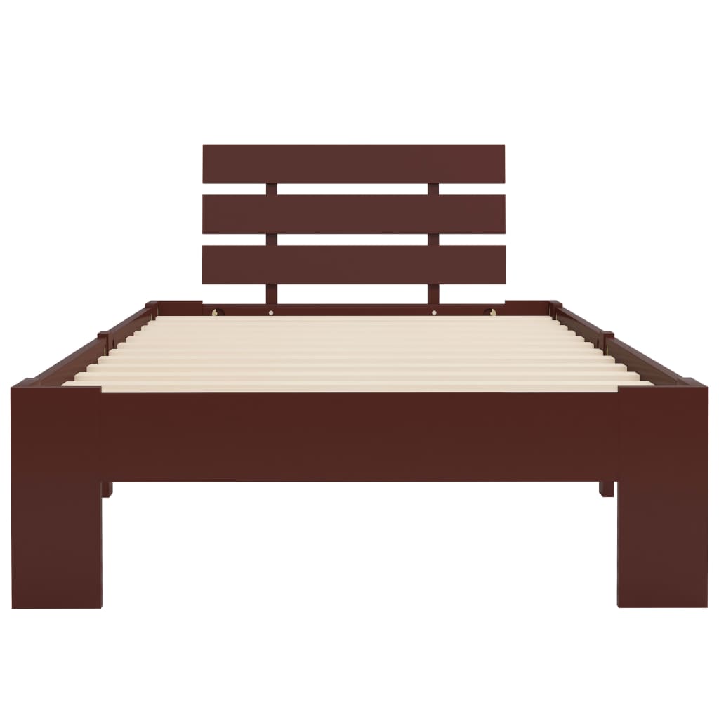 Dark Brown Bed Frame in Solid Pine Wood 100x200 cm