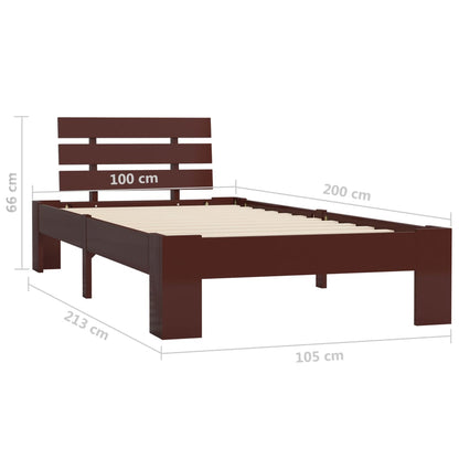 Dark Brown Bed Frame in Solid Pine Wood 100x200 cm